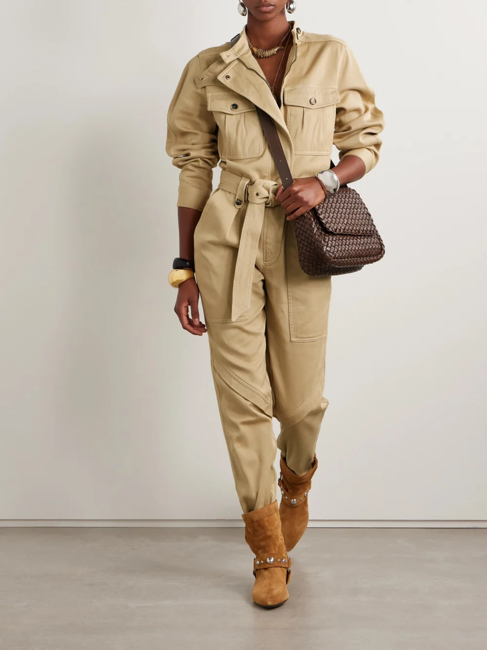 Isabel Marant Jelica Belted Cotton-twill Jumpsuit, worn by a model