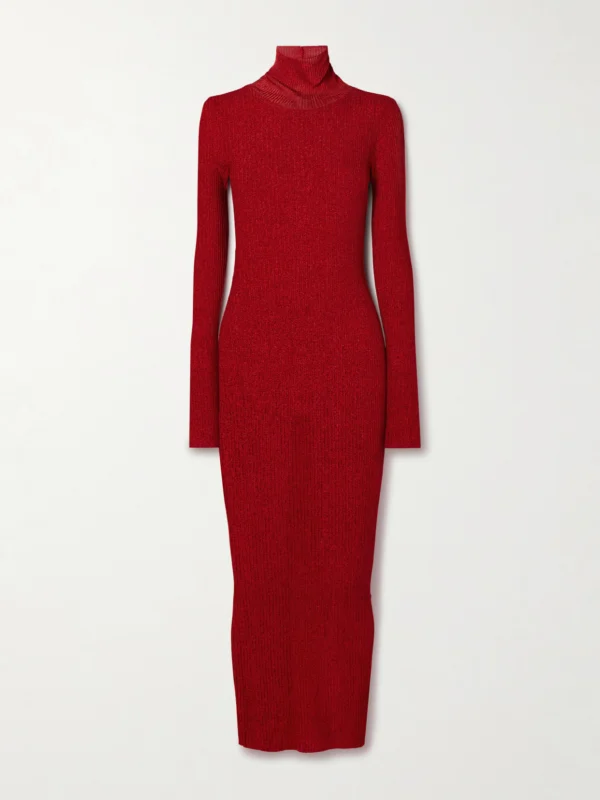 Isabel Marant Josita Metallic Ribbed-knit Turtleneck Maxi Dress
