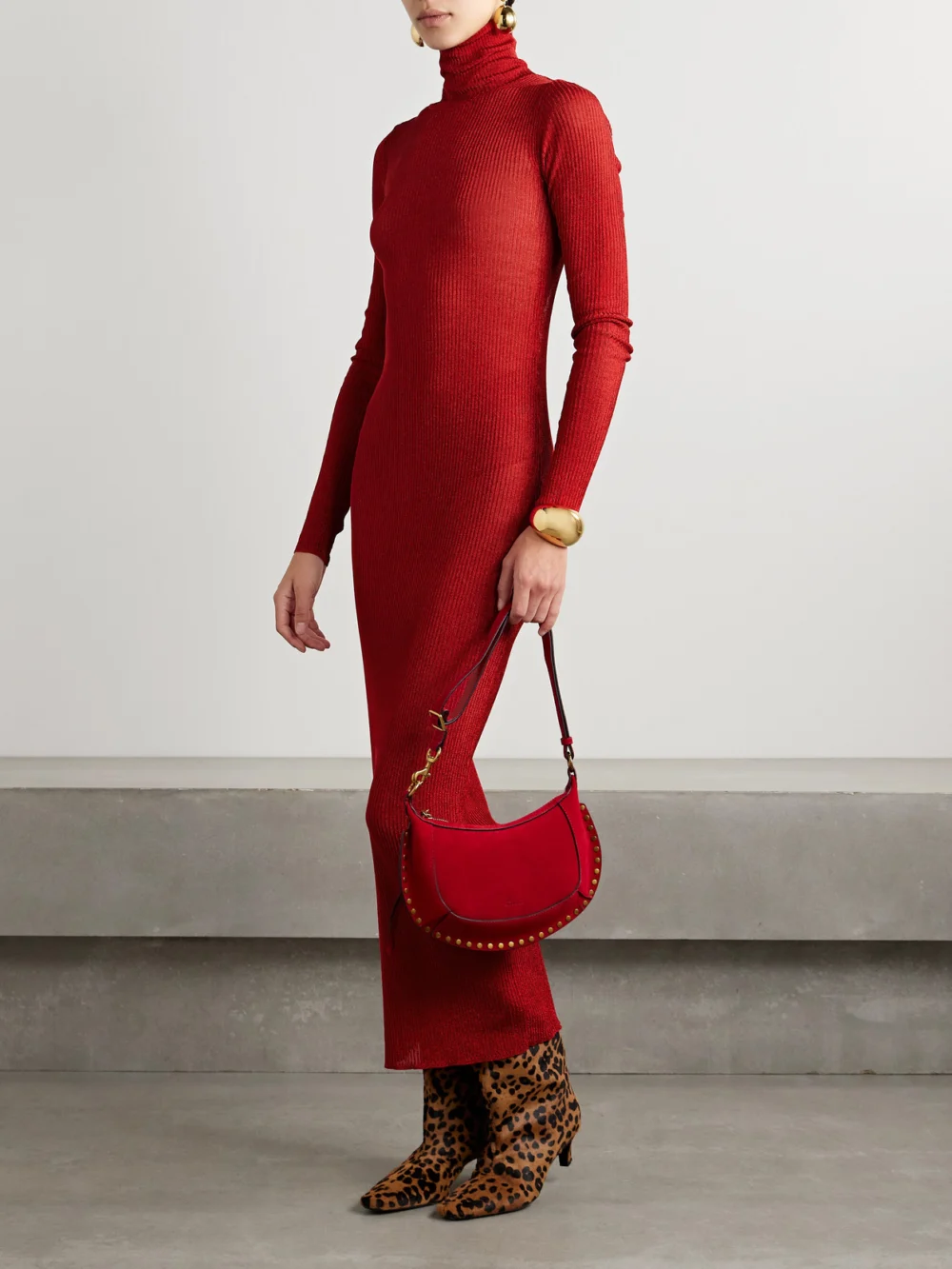 Isabel Marant Josita Metallic Ribbed-knit Turtleneck Maxi Dress, worn by a model