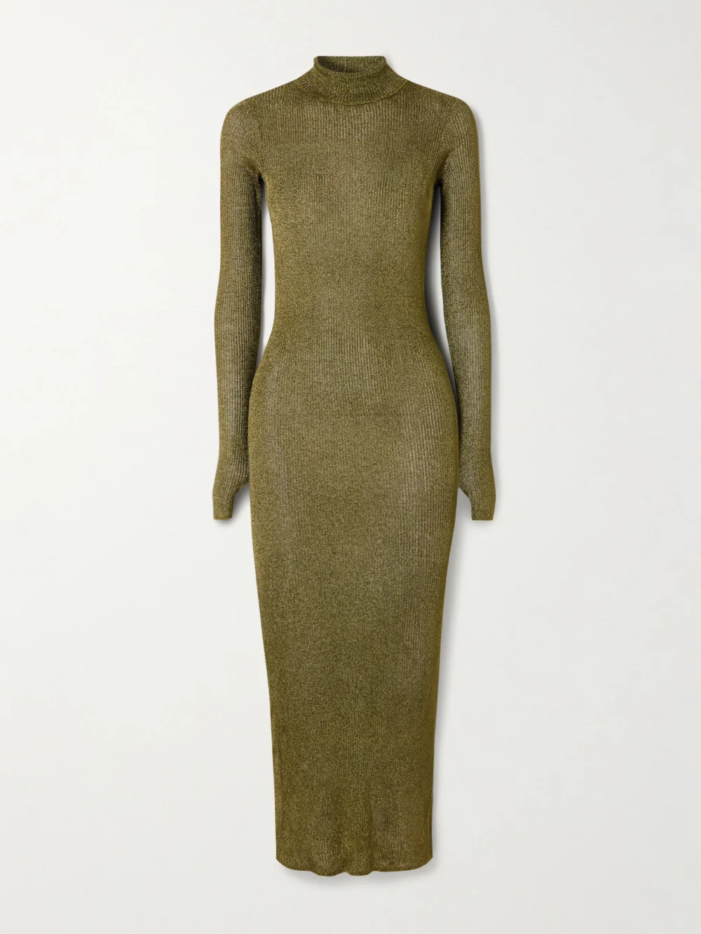 Isabel Marant Josita Metallic Ribbed-knit Turtleneck Midi Dress in army green