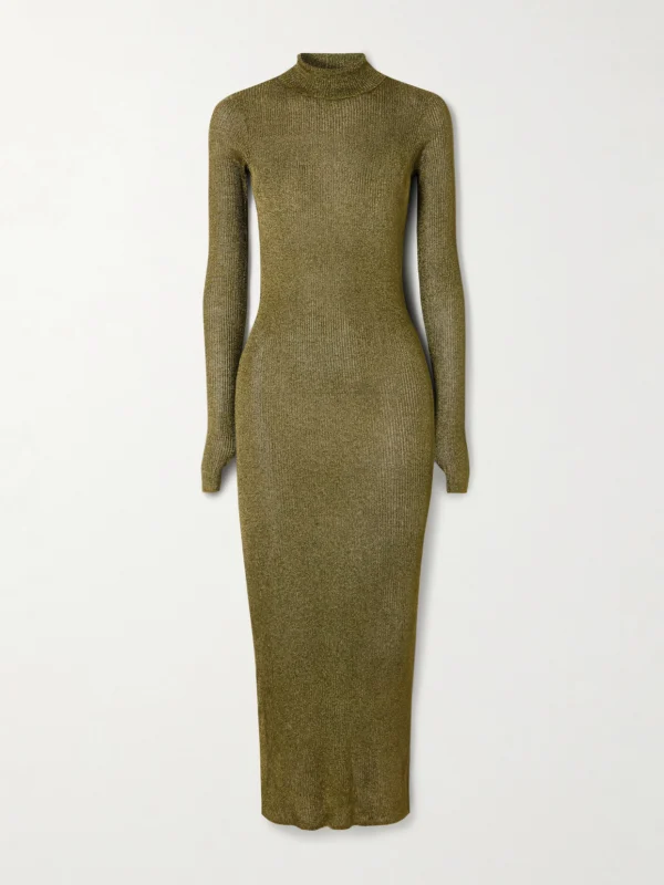 Isabel Marant Josita Metallic Ribbed-knit Turtleneck Midi Dress