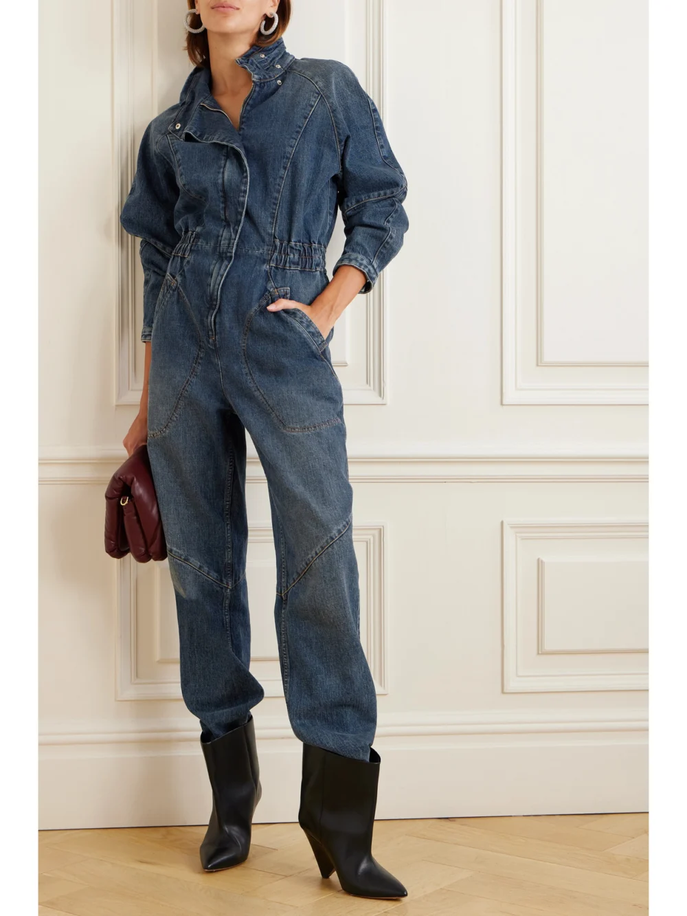 Isabel Marant Kimea Paneled Denim Jumpsuit, worn by a model