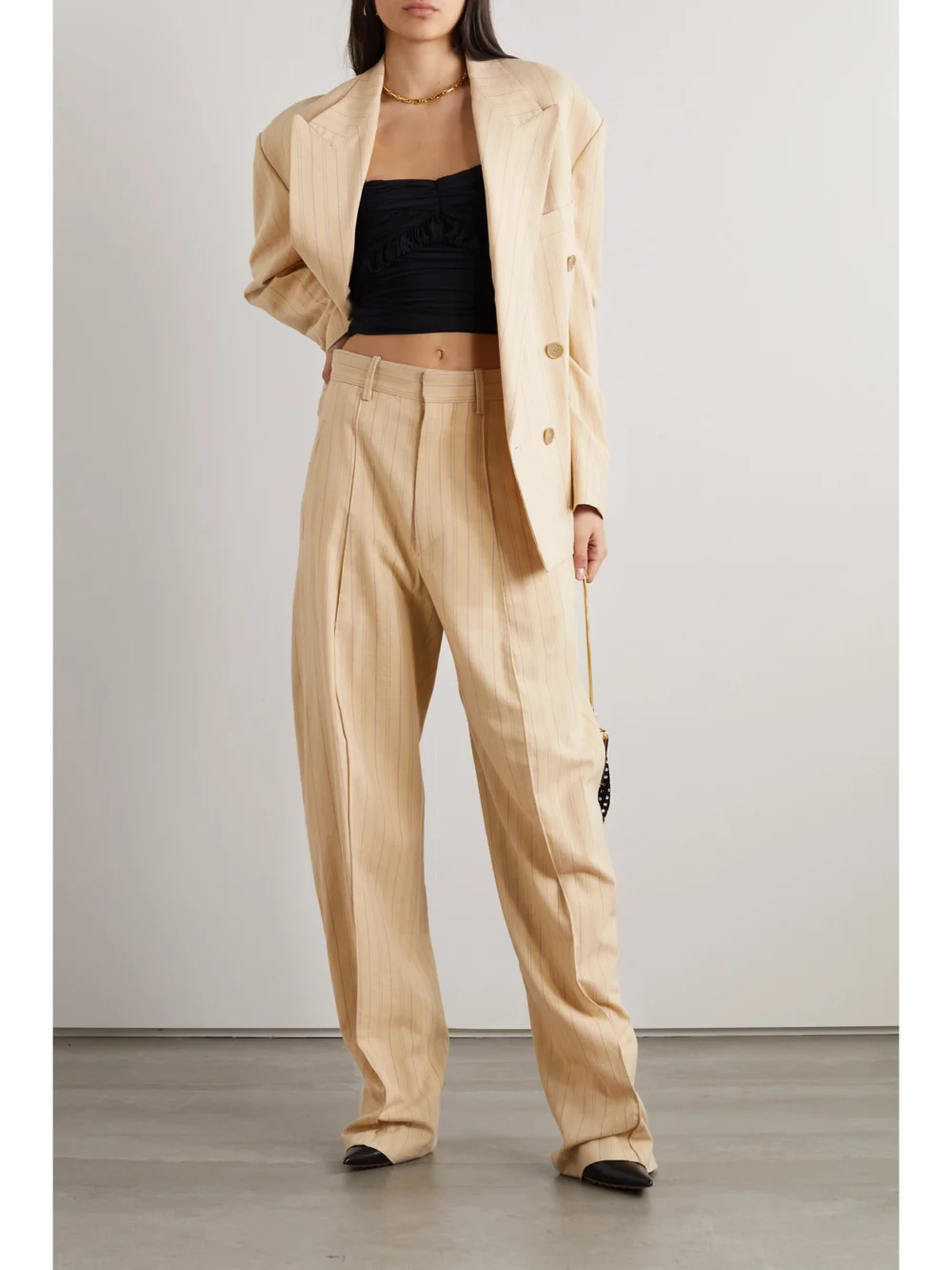 Isabel Marant Klero Double-breasted Striped Crepe Blazer, worn by a model