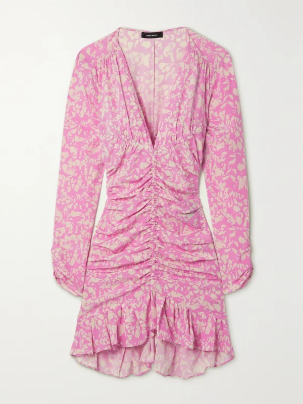 Isabel Marant Lara Ruched Printed Stretch-silk Mini Dress