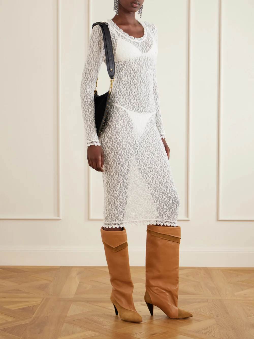 Isabel Marant Lezra Suede-trimmed Leather Knee Boots, styled view