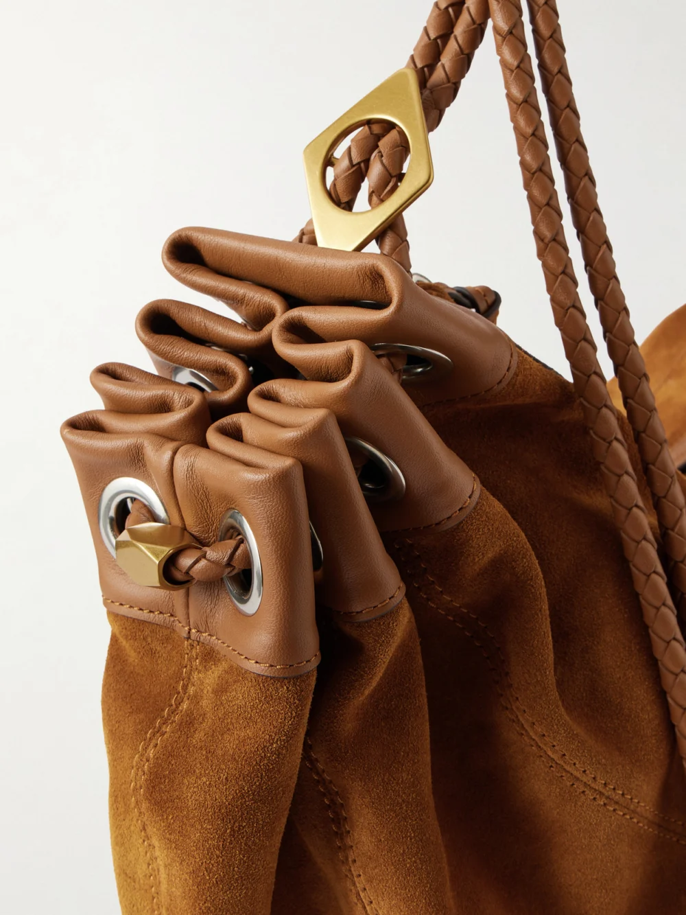 Close-up detail of the Isabel Marant Maia Large Leather-trimmed Suede Shoulder Bag