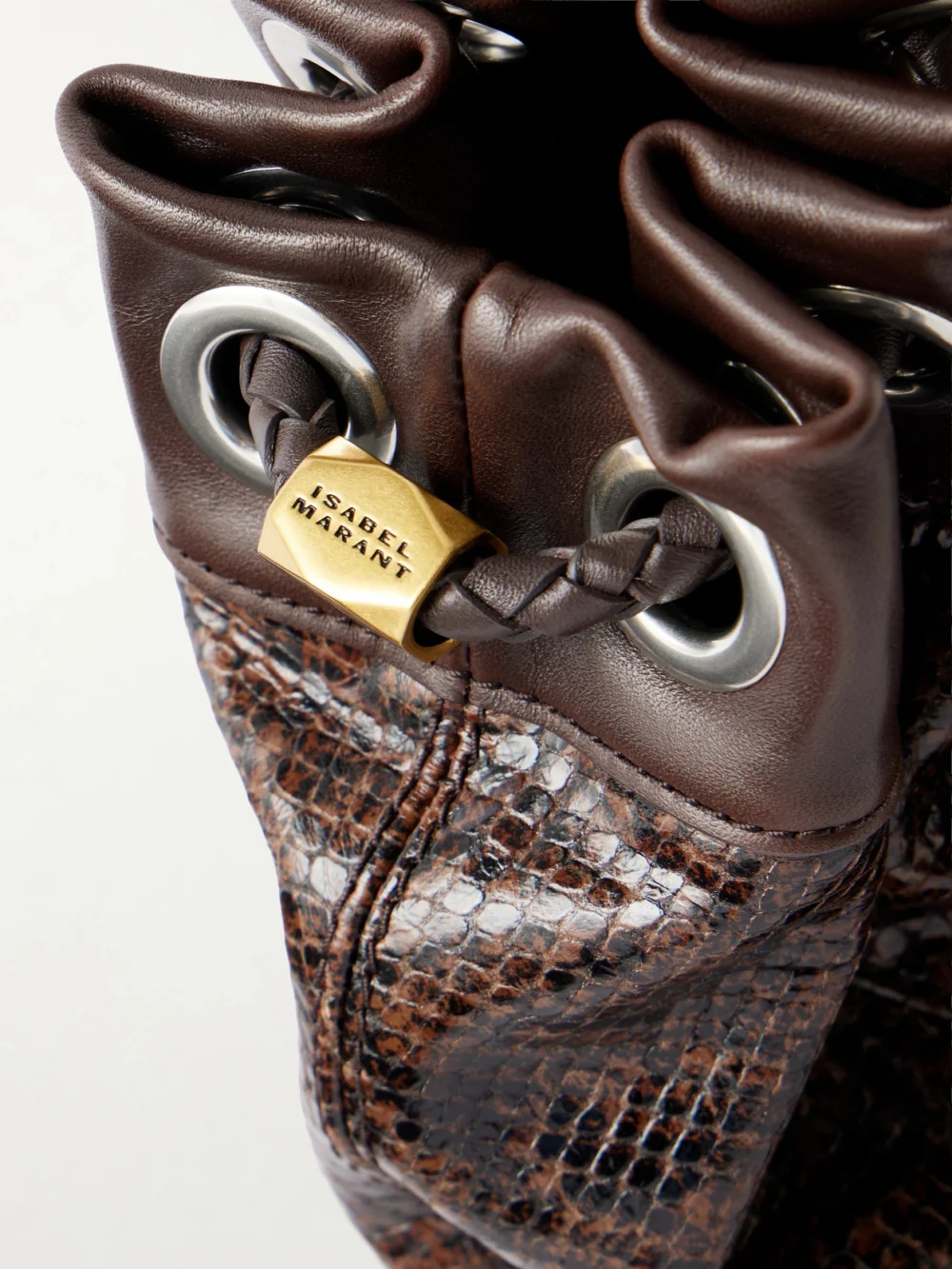 Close-up detail of the Isabel Marant Maia Snake-effect Leather Shoulder Bag