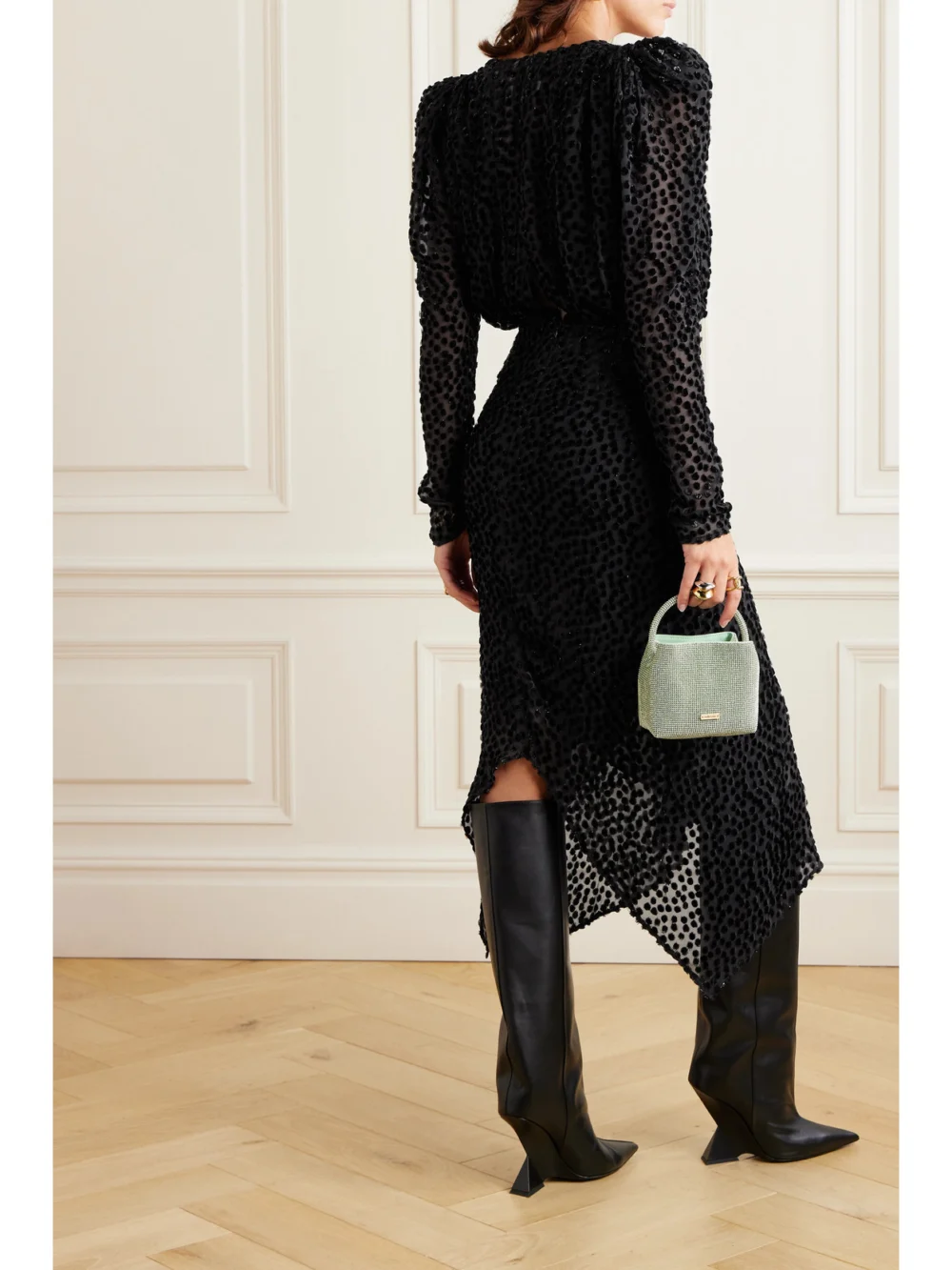 Back view of the Isabel Marant Maray Metallic Flocked Chiffon Midi Dress