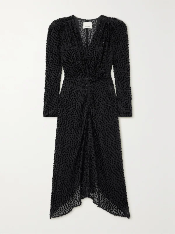 Isabel Marant Maray Metallic Flocked Chiffon Midi Dress