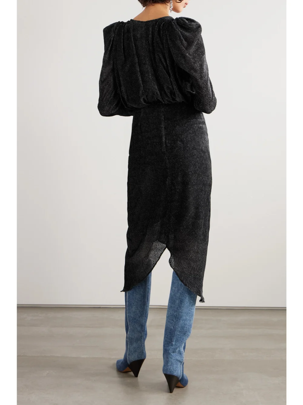 Back view of the Isabel Marant Maray Ruched Flocked Silk-blend Chiffon Midi Dress