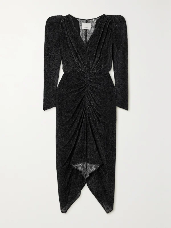 Isabel Marant Maray Ruched Flocked Silk-blend Chiffon Midi Dress