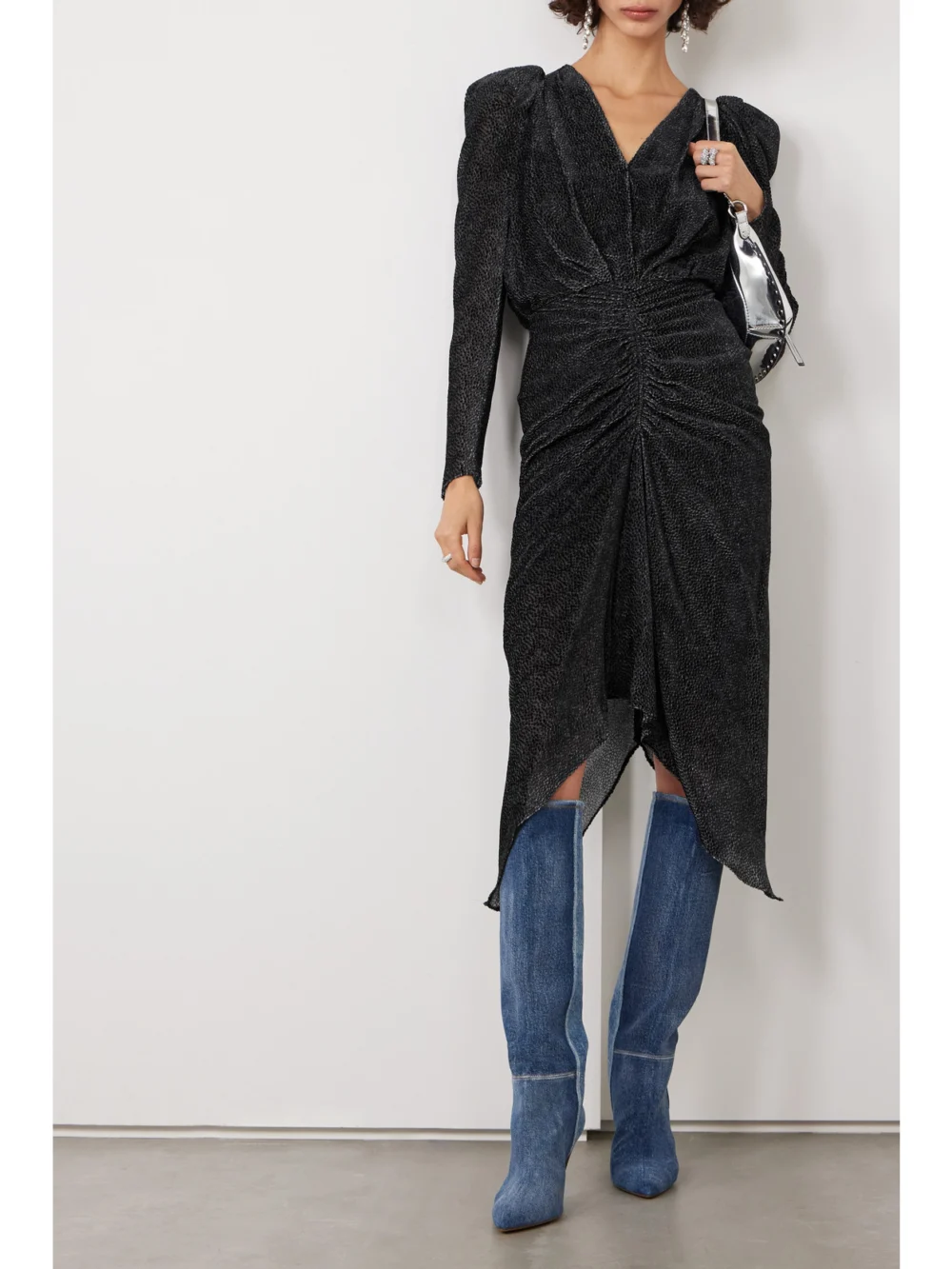 Isabel Marant Maray Ruched Flocked Silk-blend Chiffon Midi Dress, worn by a model
