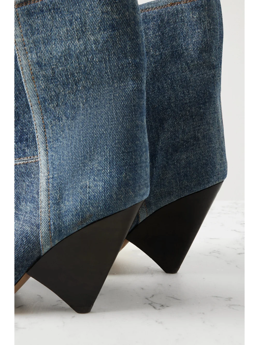 Close-up detail of the Isabel Marant Miyako Two-tone Denim Ankle Boots