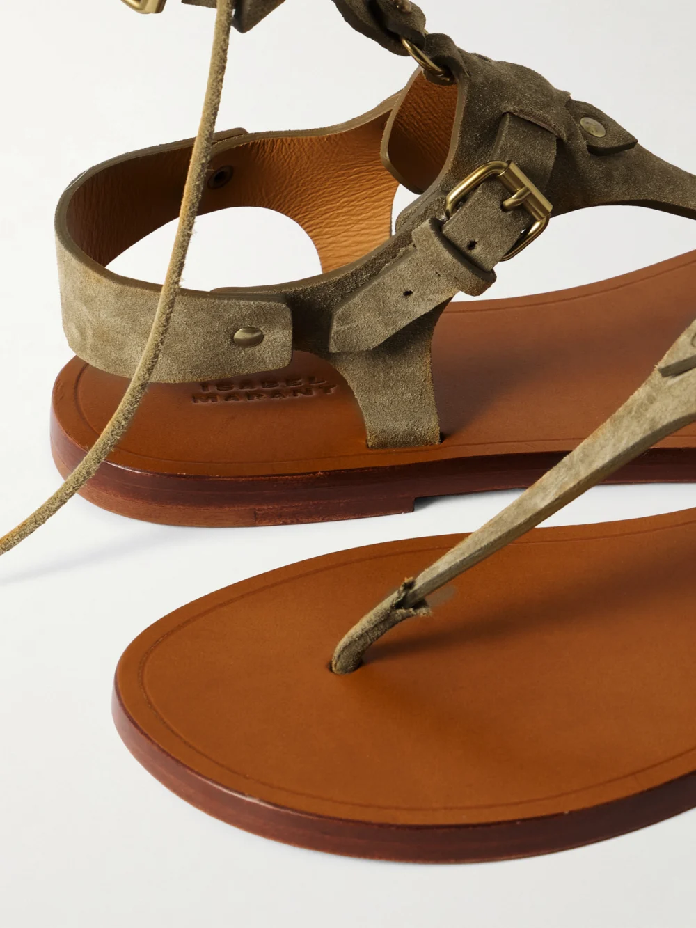 Close-up detail of the Isabel Marant Nensi Tie-detailed Leather Sandals