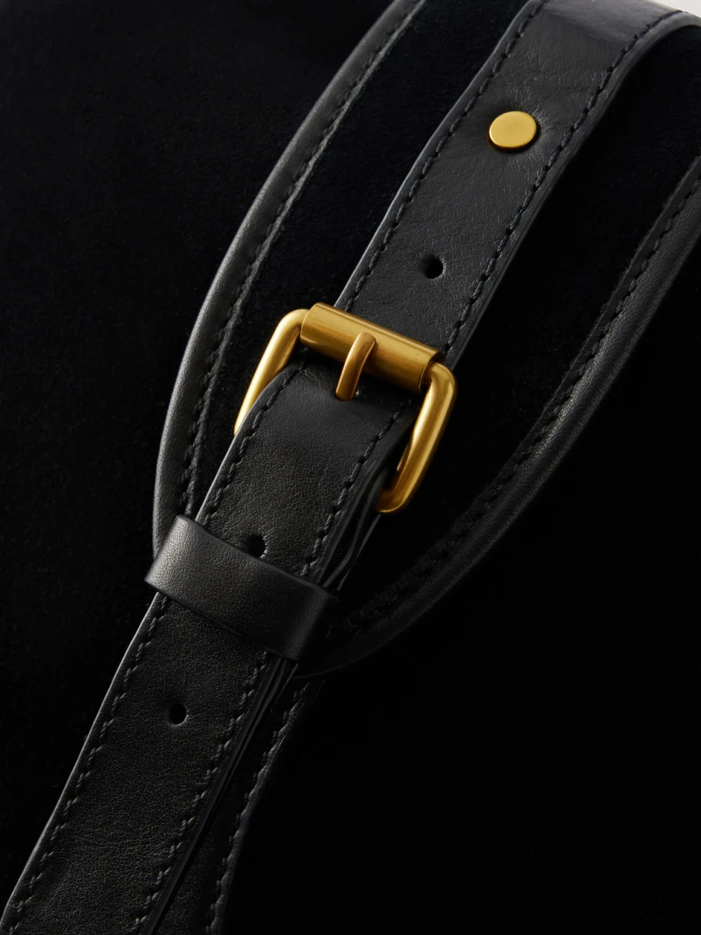 Close-up detail of the Isabel Marant Oskan Embellished Suede Shoulder Bag