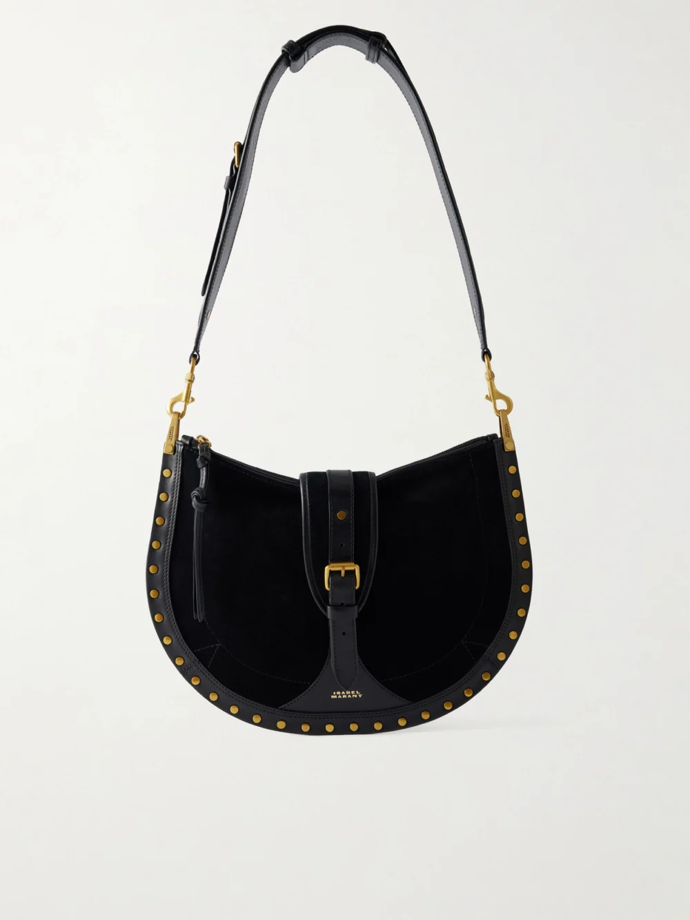 Isabel Marant Oskan Embellished Suede Shoulder Bag in black