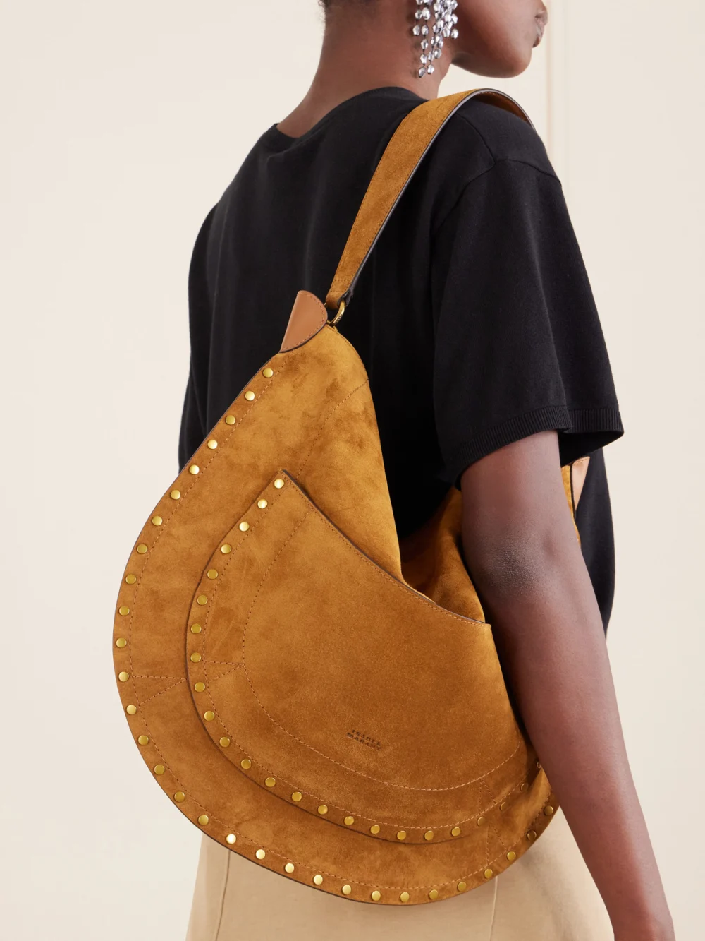 Isabel Marant Oskan Embellished Suede Shoulder Bag, styled view