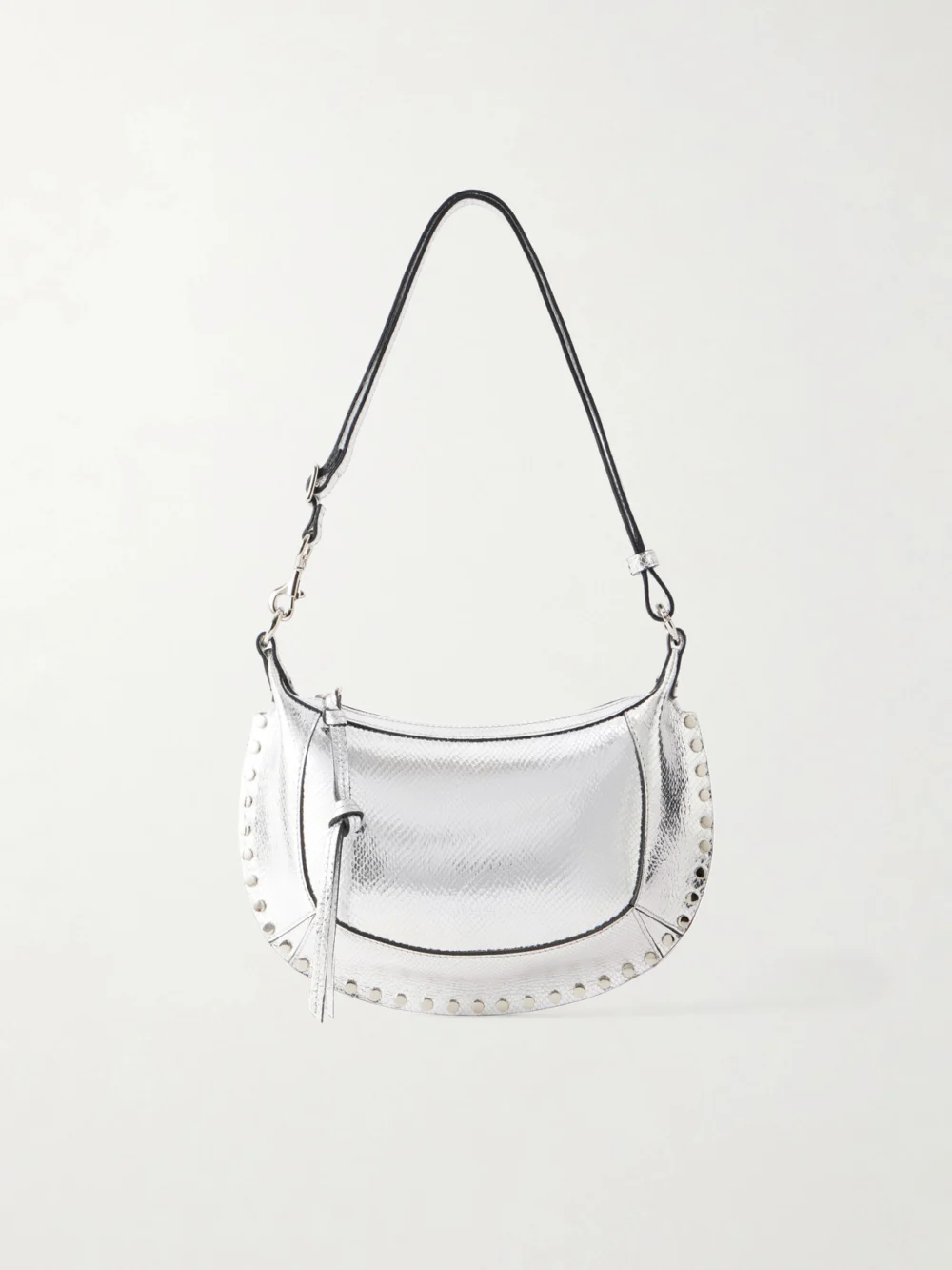 Isabel Marant Oskan Moon Embellished Snake-effect Leather Shoulder Bag in silver