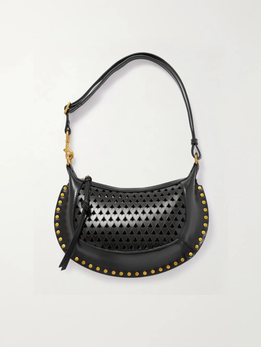 Isabel Marant Oskan Moon Studded Laser-cut Leather Shoulder Bag in black