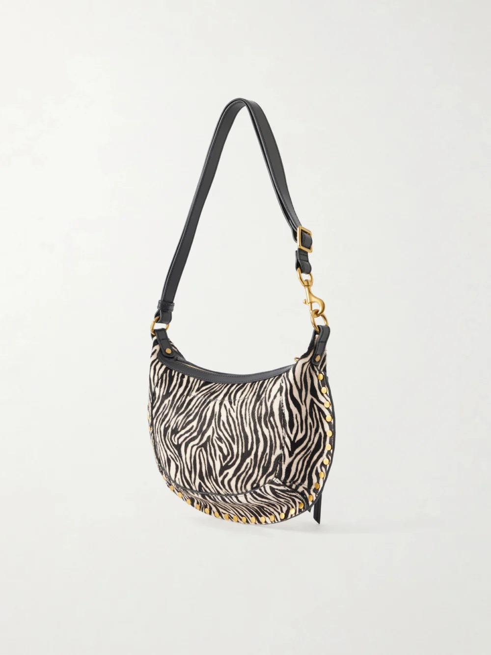 Back view of the Isabel Marant Oskan Moon Zebra-print Leather-trimmed Calf-hair Shoulder Bag