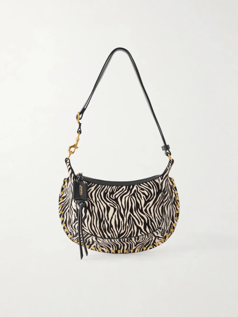 Isabel Marant Oskan Moon Zebra-print Leather-trimmed Calf-hair Shoulder Bag in zebra print