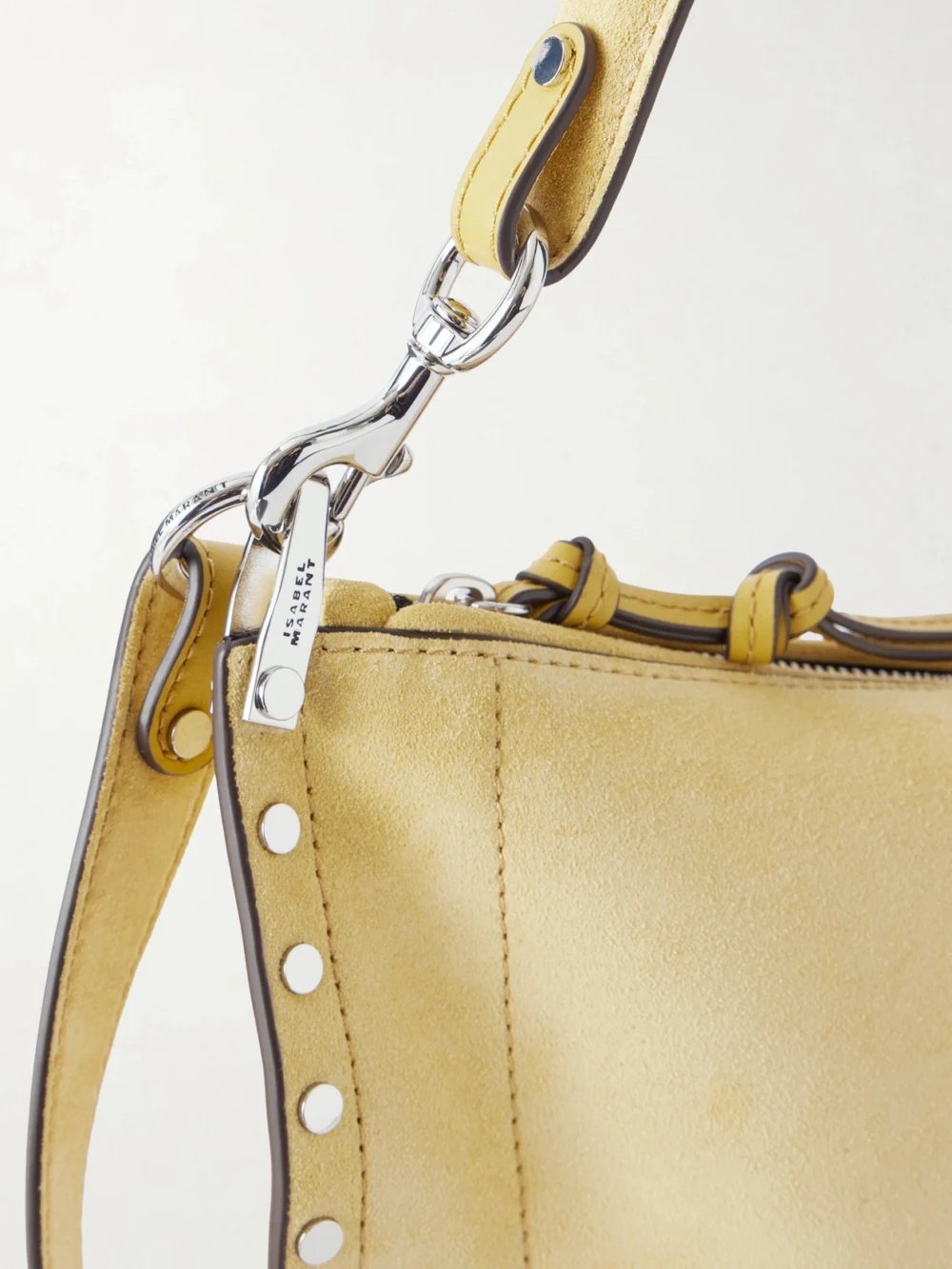 Close-up detail of the Isabel Marant Oskan Studded Suede Shoulder Bag