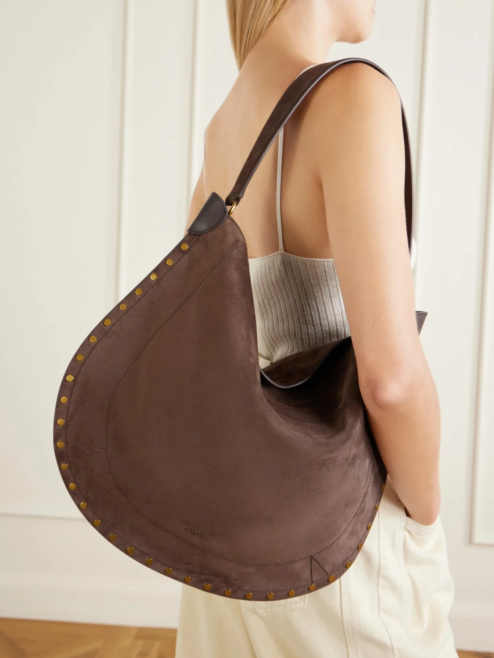 Isabel Marant Oskan Studded Suede Tote, styled view