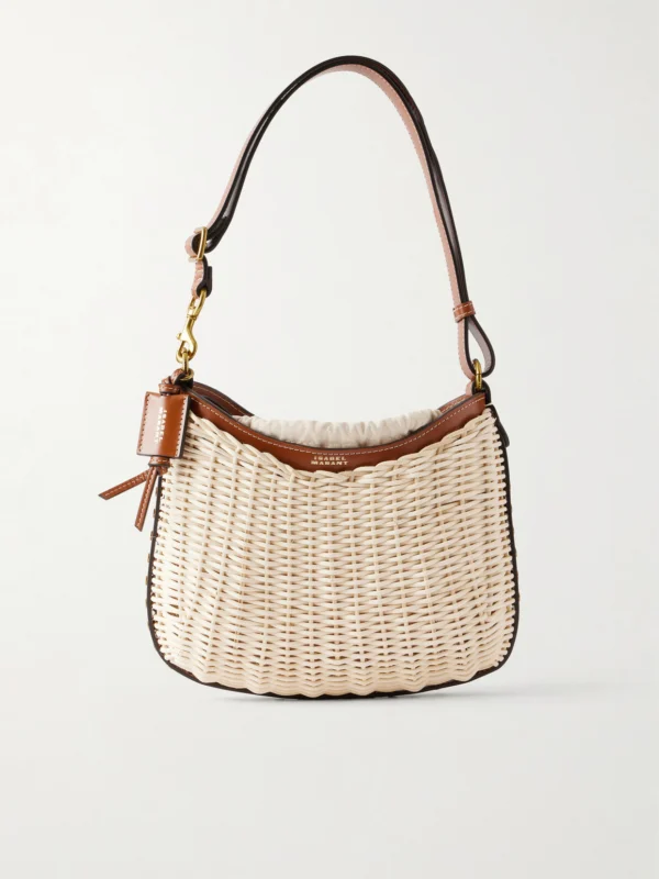 Isabel Marant Oskan Wicker Leather-trimmed Wicker Shoulder Bag