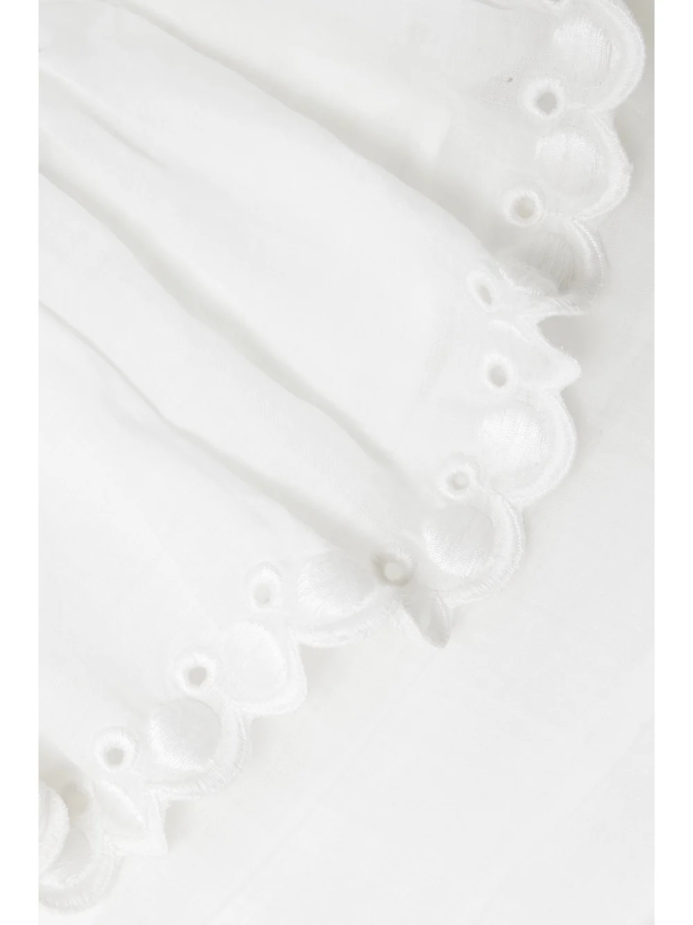 Close-up detail of the Isabel Marant Oxani Strapless Asymmetric Broderie Anglaise Ramie Mini Dress