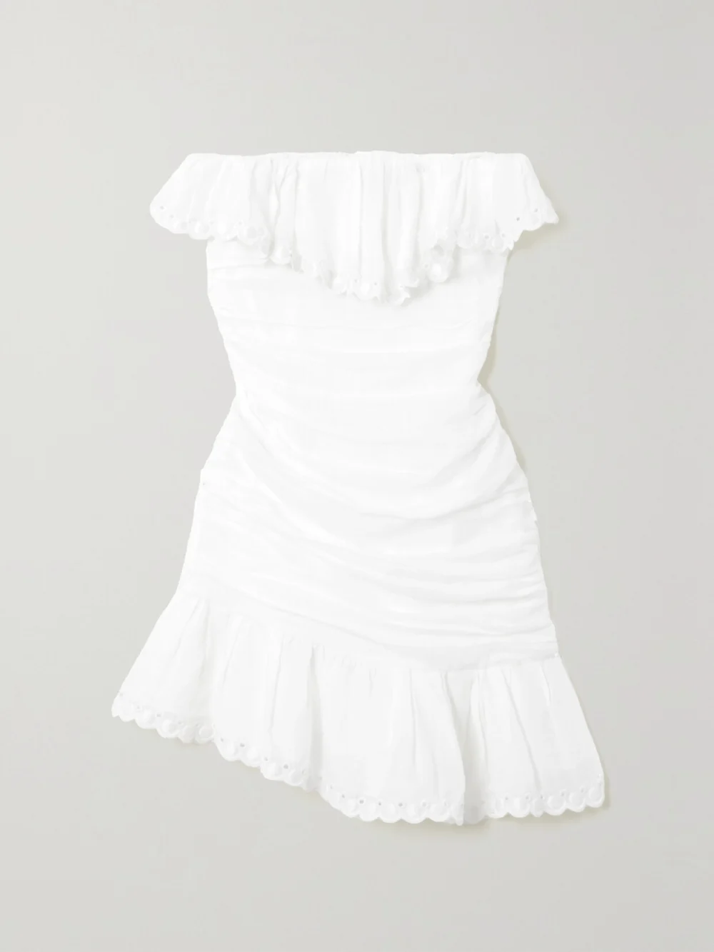 Isabel Marant Oxani Strapless Asymmetric Broderie Anglaise Ramie Mini Dress in white