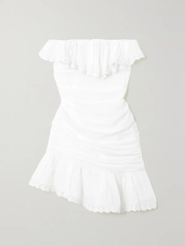 Isabel Marant Oxani Strapless Asymmetric Broderie Anglaise Ramie Mini Dress