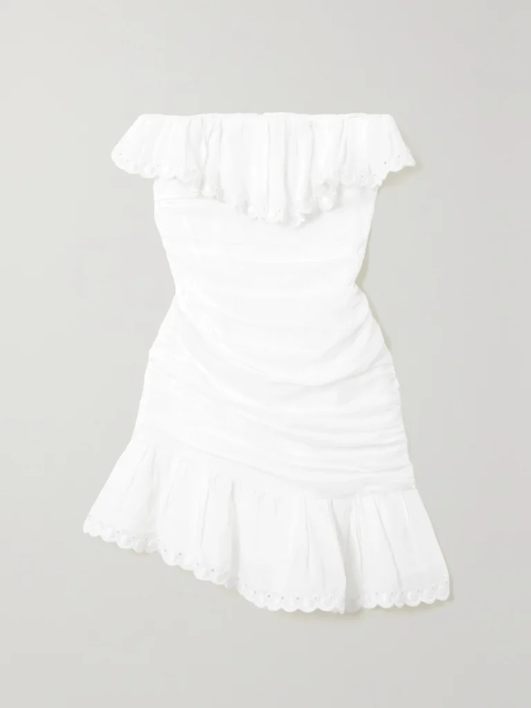 Isabel Marant Oxani Strapless Asymmetric Broderie Anglaise Ramie Mini Dress
