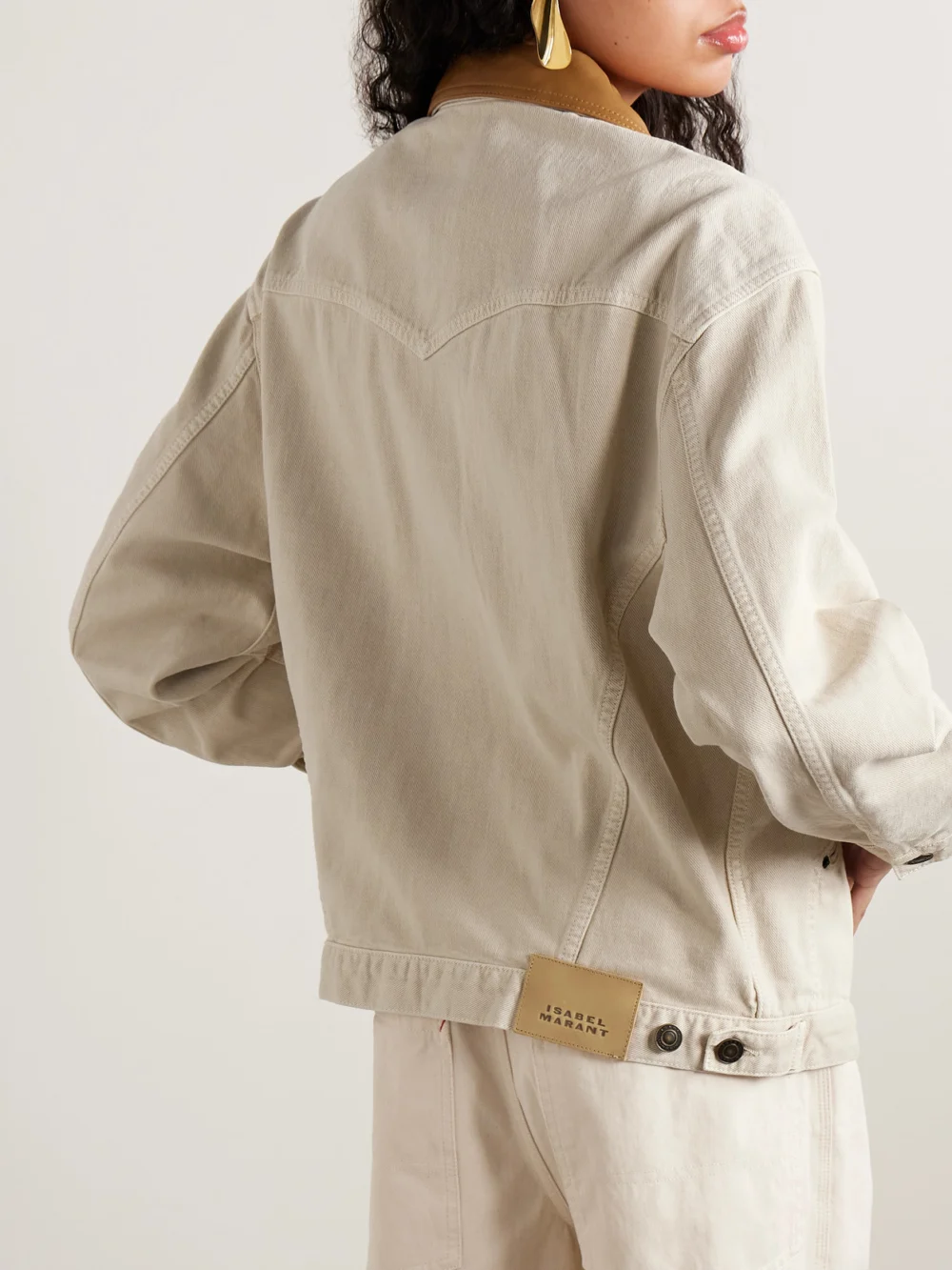 Back view of the Isabel Marant Petunia Leather-trimmed Organic Cotton and Hemp-blend Twill Jacket