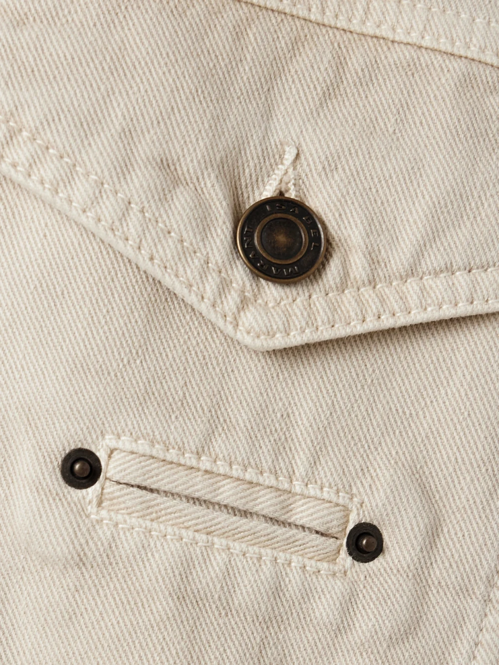 Close-up detail of the Isabel Marant Petunia Leather-trimmed Organic Cotton and Hemp-blend Twill Jacket