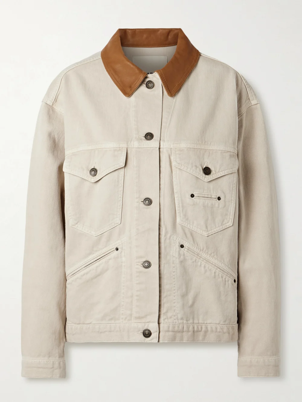 Isabel Marant Petunia Leather-trimmed Organic Cotton and Hemp-blend Twill Jacket in ecru