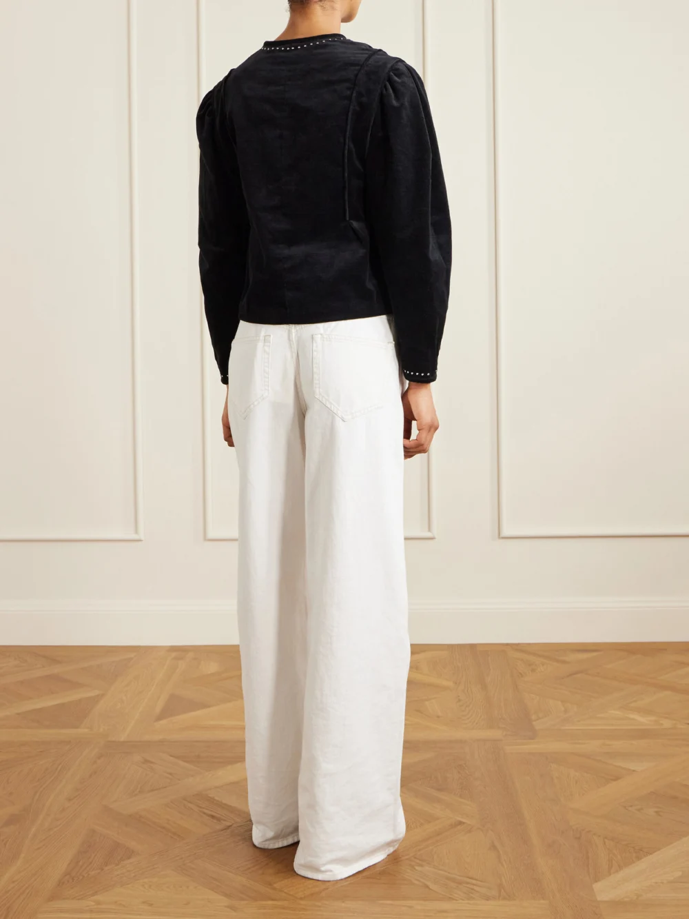 Back view of the Isabel Marant Pietra Studded Cotton-velvet Jacket