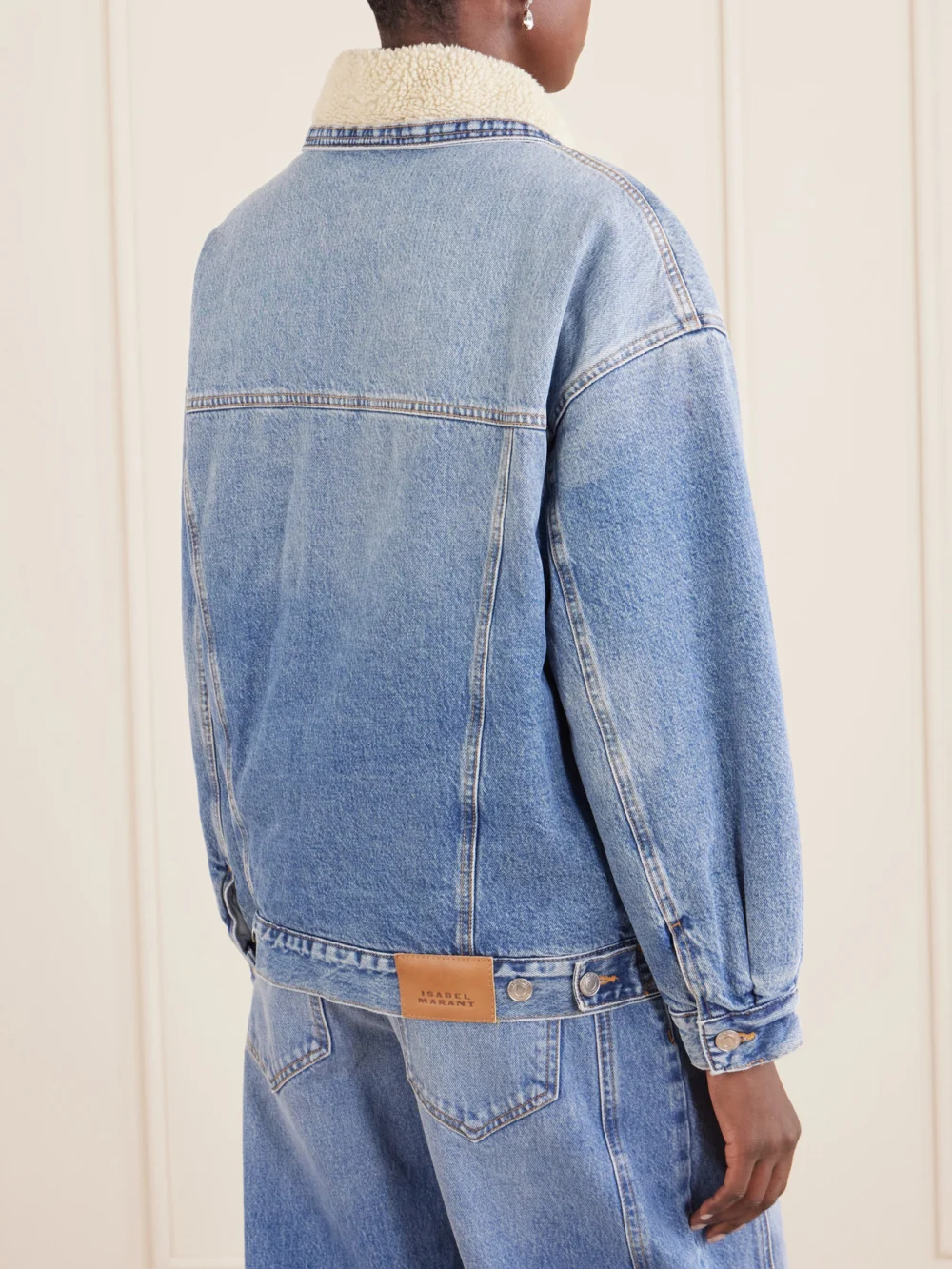 Back view of the Isabel Marant Pimia Plush-trimmed Denim Jacket