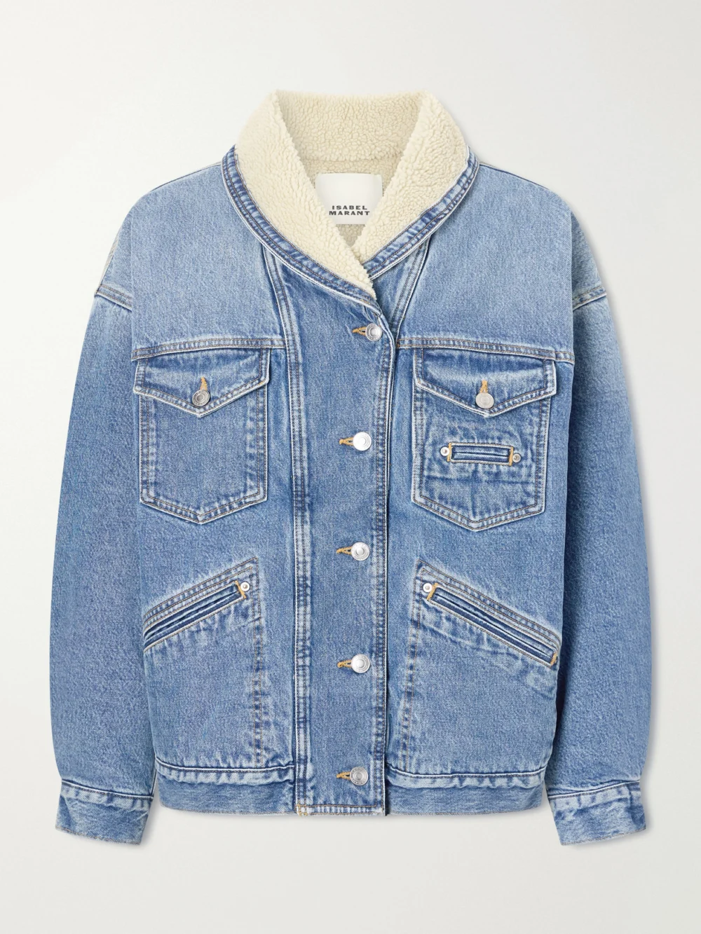 Isabel Marant Pimia Plush-trimmed Denim Jacket in blue