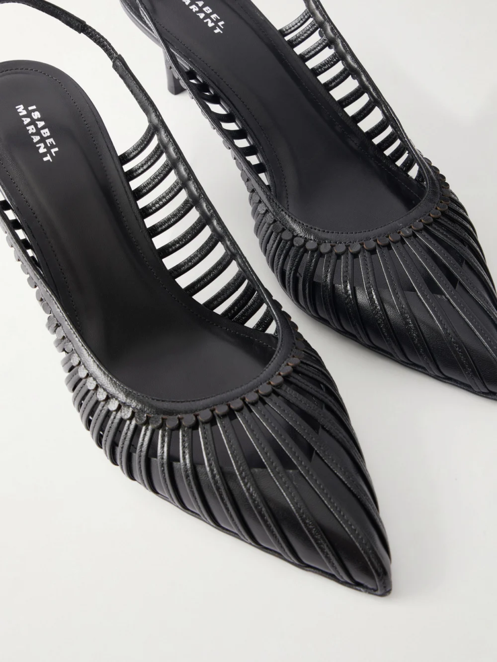 Close-up detail of the Isabel Marant Pionee Woven Leather Slingback Pumps