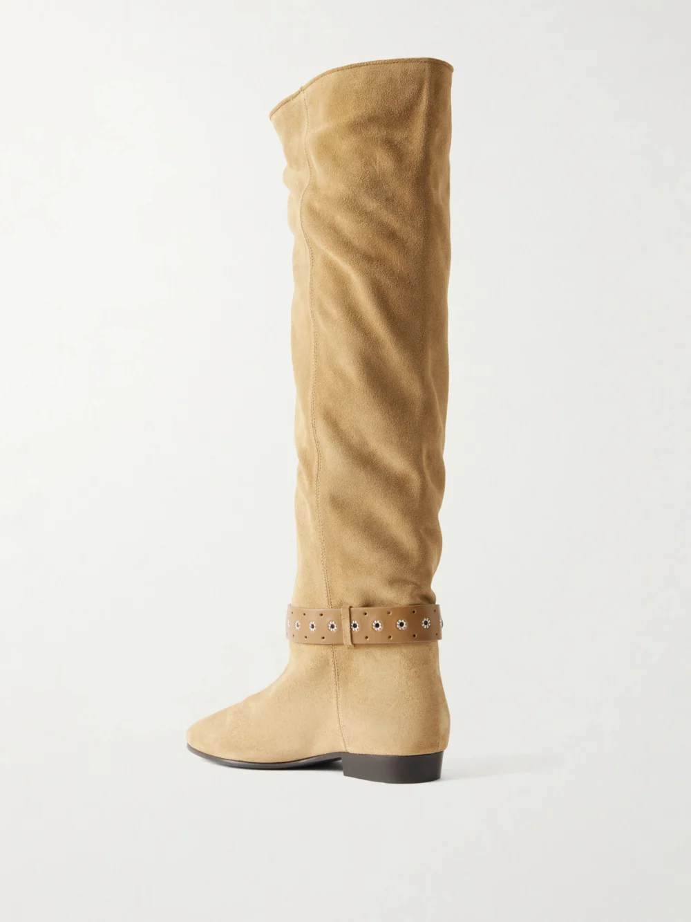 Back view of the Isabel Marant Rilton Eyelet-embellished Leather-trimmed Suede Knee Boots