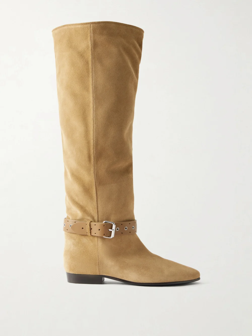 Isabel Marant Rilton Eyelet-embellished Leather-trimmed Suede Knee Boots in taupe