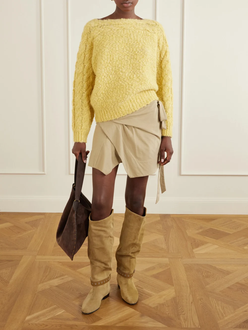 Isabel Marant Rilton Eyelet-embellished Leather-trimmed Suede Knee Boots, styled view