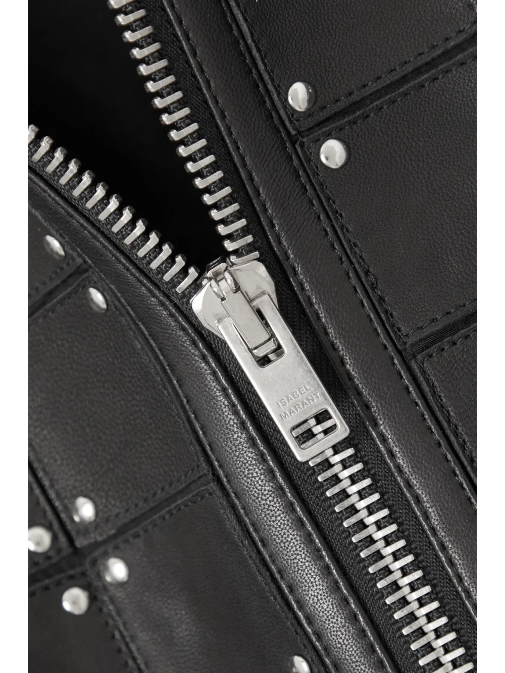 Close-up detail of the Isabel Marant Rosana Cropped Studded Leather Jacket