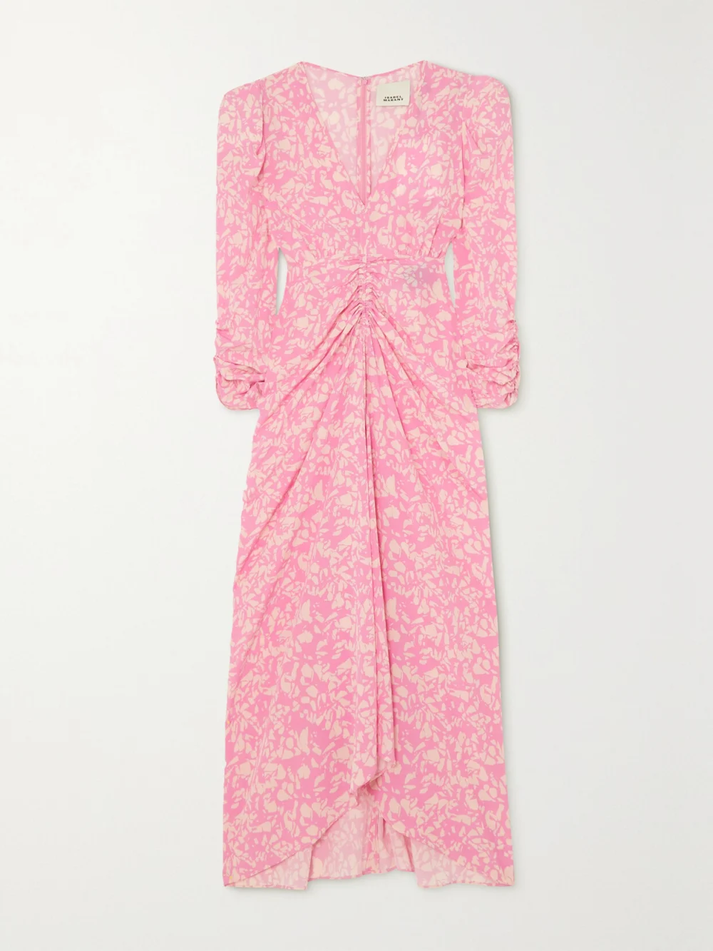 Isabel Marant Ruched Floral-print Stretch-silk Crepe Dress in pink