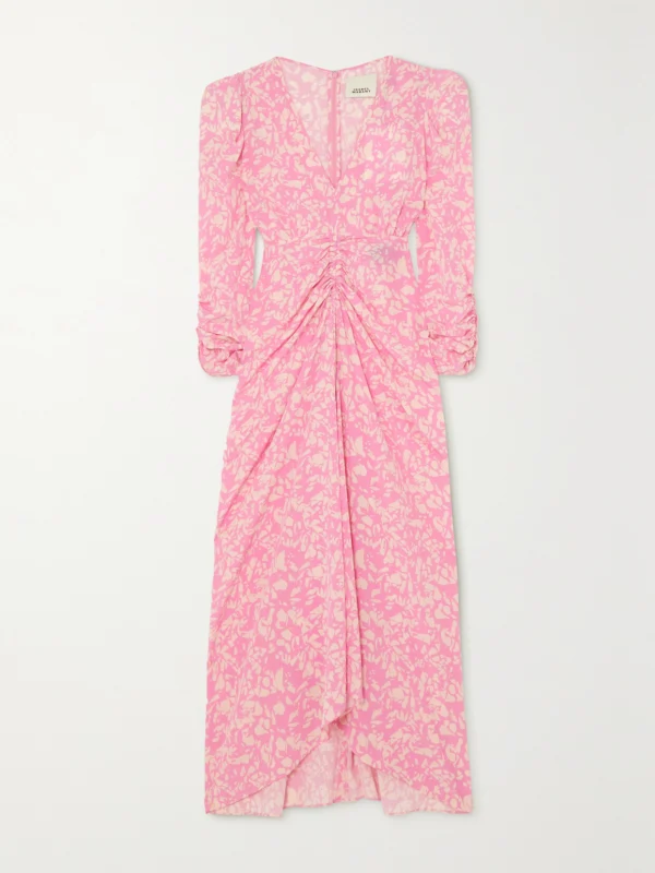 Isabel Marant Ruched Floral-print Stretch-silk Crepe Dress