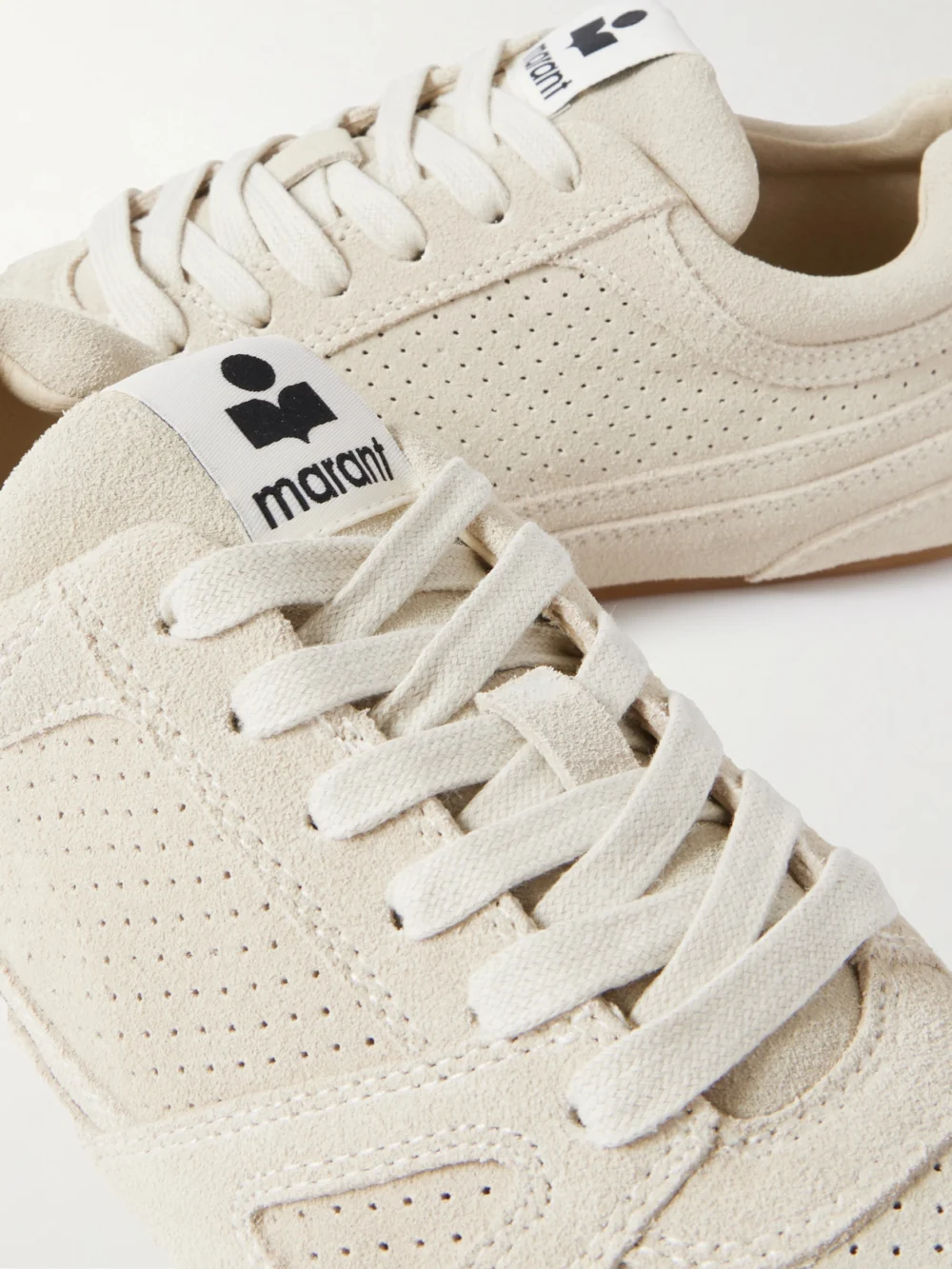 Close-up detail of the Isabel Marant Senny Perforated Suede Sneakers