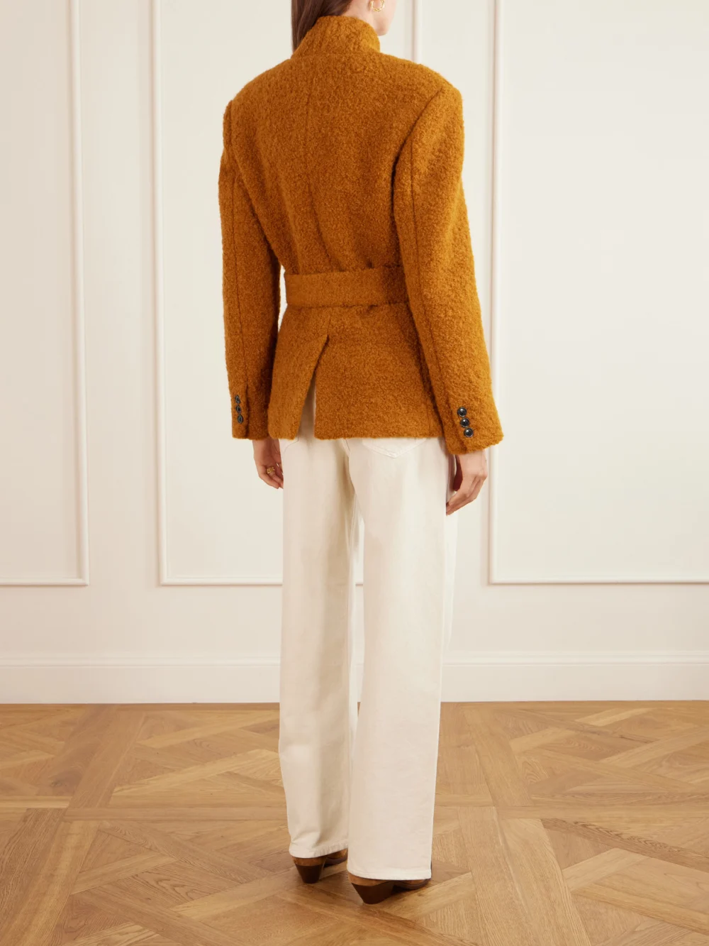 Back view of the Isabel Marant Syndra Belted Bouclé Jacket