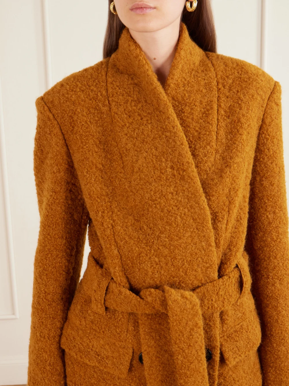 Close-up detail of the Isabel Marant Syndra Belted Bouclé Jacket