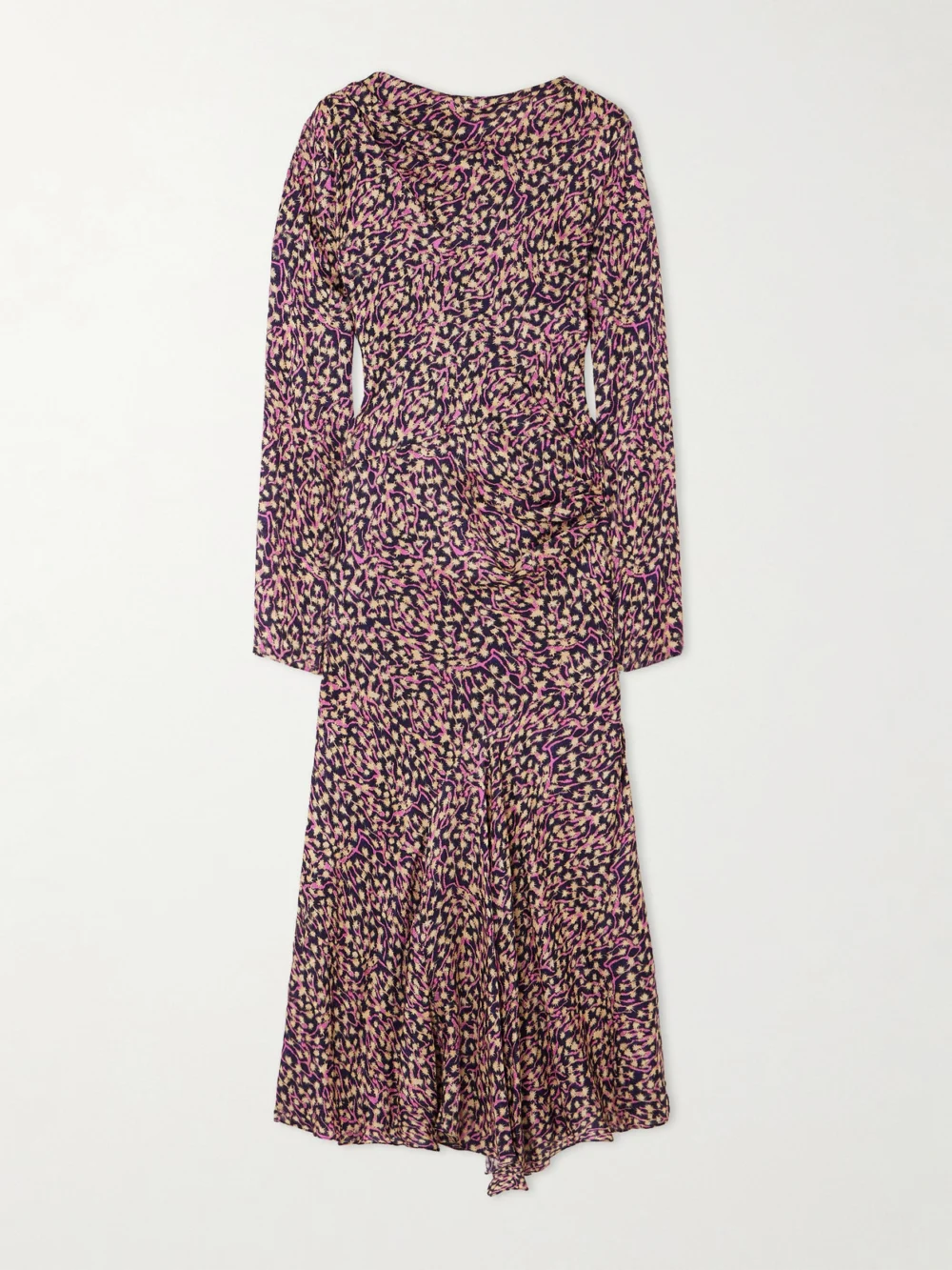 Isabel Marant Ulani Asymmetric Gathered Crepe Midi Dress in plum