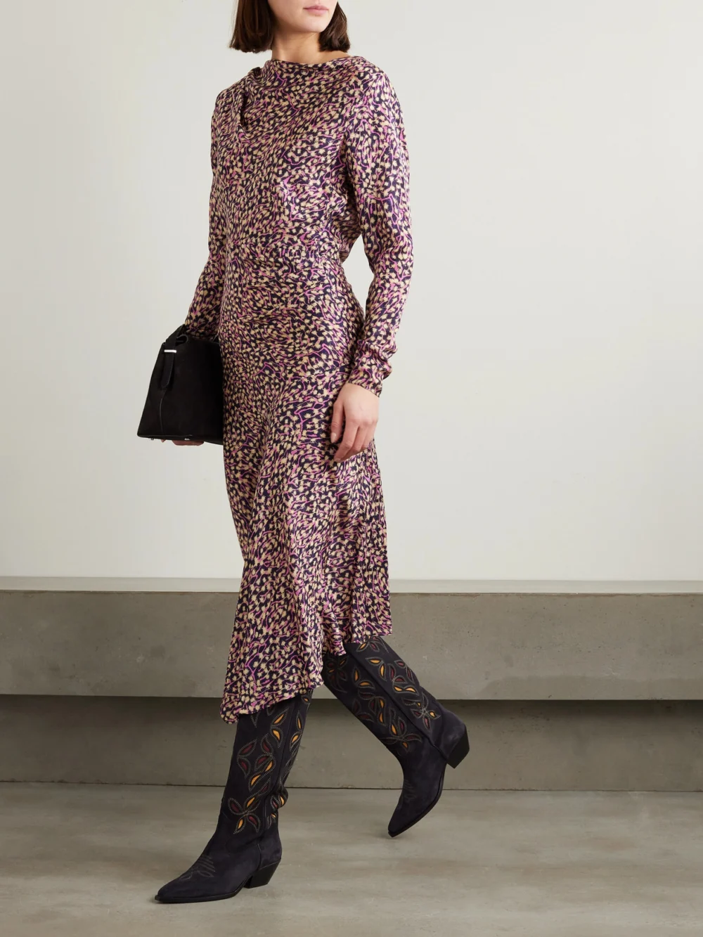 Isabel Marant Ulani Asymmetric Gathered Crepe Midi Dress, worn by a model